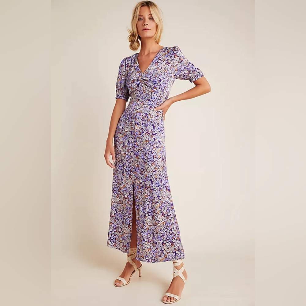 Anthropologie Patrizia Maxi Dress - Purple Floral Motif, 4 Petite